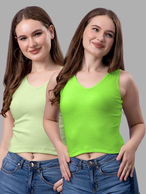 women pack of 2 solid sleeveless crop top - 21561128 - Very Small Image - 1