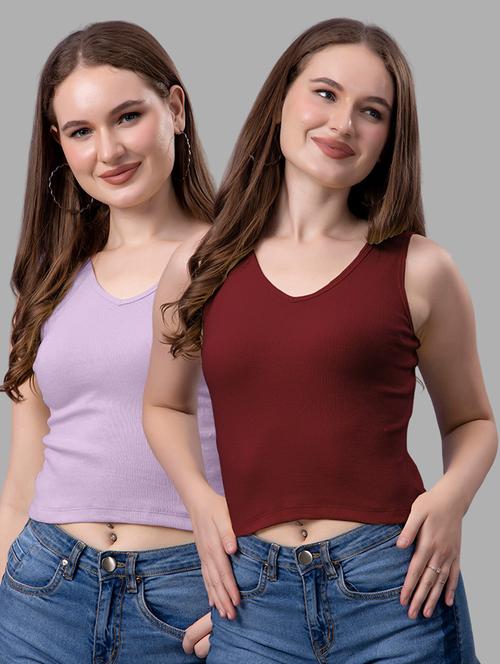 women pack of 2 solid sleeveless crop top - 21561130 - Very Small Image - 1