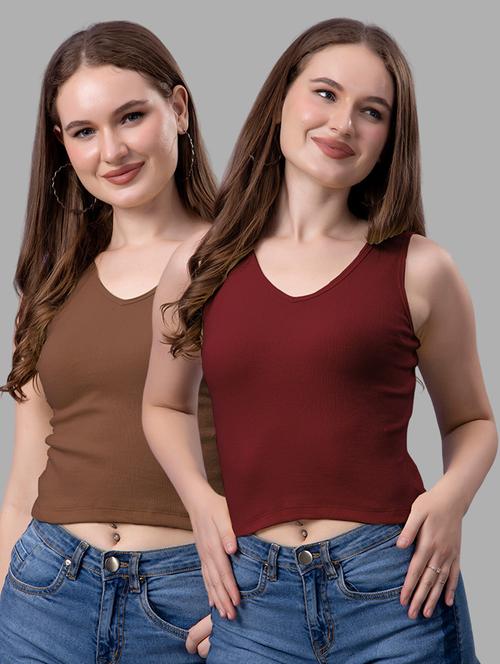 women pack of 2 solid sleeveless crop top - 21561132 - Very Small Image - 1