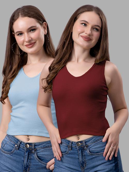 women pack of 2 solid sleeveless crop top - 21561133 - Very Small Image - 1