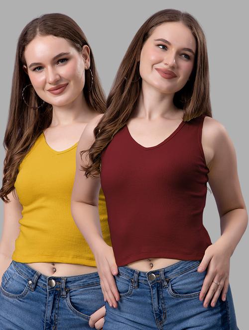 women pack of 2 solid sleeveless crop top - 21561134 - Very Small Image - 1