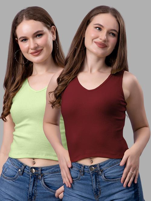 women pack of 2 solid sleeveless crop top - 21561136 - Very Small Image - 1