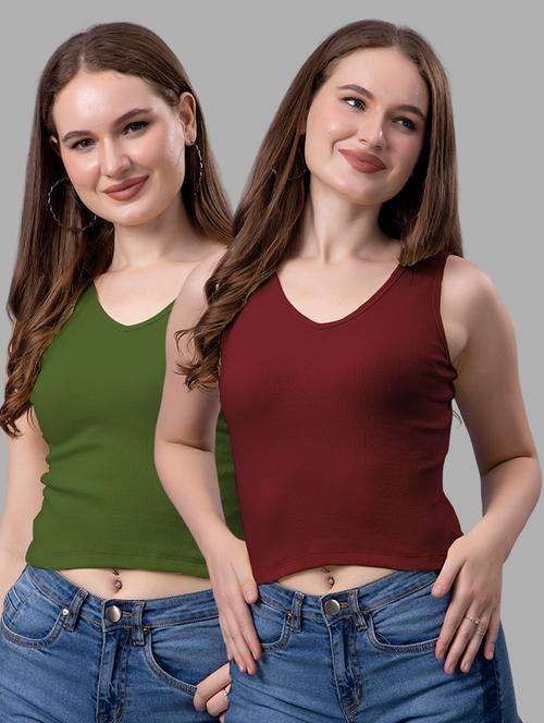 women pack of 2 solid sleeveless crop top - 21561137 - Very Small Image - 1