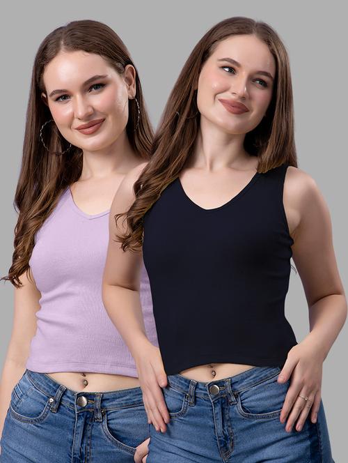 women pack of 2 solid sleeveless crop top - 21561138 - Very Small Image - 1