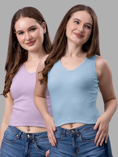 women pack of 2 solid sleeveless crop top - 21561140 - Very Small Image - 1