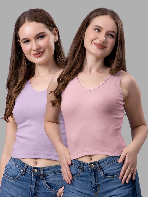women pack of 2 solid sleeveless crop top - 21561142 - Very Small Image - 1