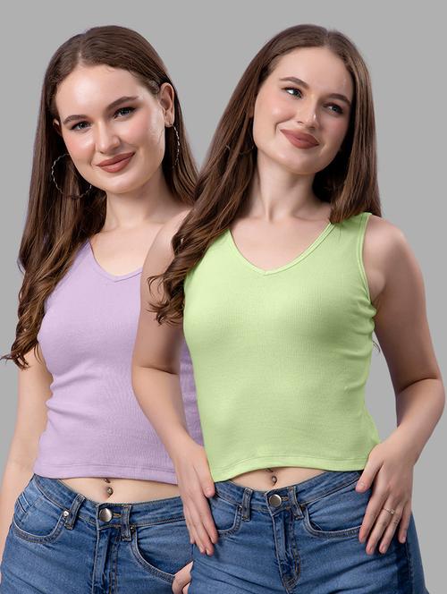 women pack of 2 solid sleeveless crop top - 21561143 - Very Small Image - 1
