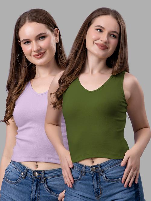 women pack of 2 solid sleeveless crop top - 21561144 - Very Small Image - 1