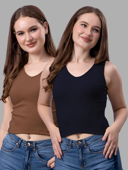 women pack of 2 solid sleeveless crop top - 21561145 - Very Small Image - 1