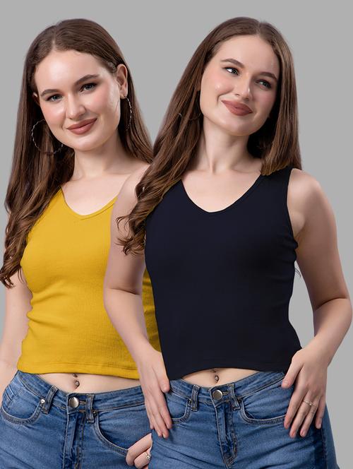 women pack of 2 solid sleeveless crop top - 21561147 - Very Small Image - 1