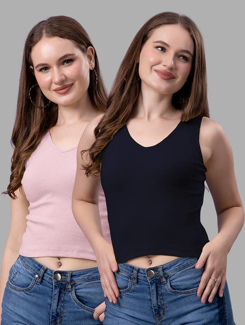 women pack of 2 solid sleeveless crop top - 21561148 - Very Small Image - 1