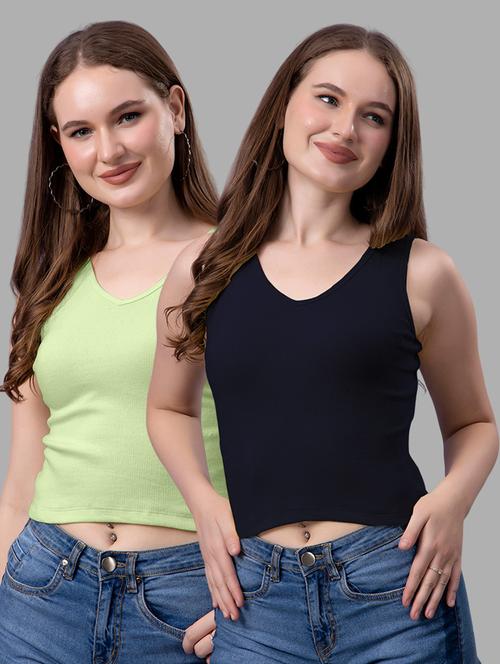 women pack of 2 solid sleeveless crop top - 21561149 - Very Small Image - 1
