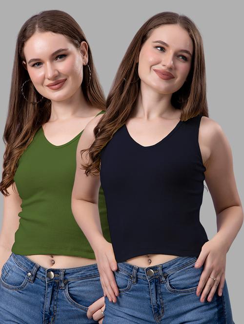women pack of 2 solid sleeveless crop top - 21561150 - Very Small Image - 1