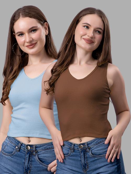 women pack of 2 solid sleeveless crop top - 21561151 - Very Small Image - 1