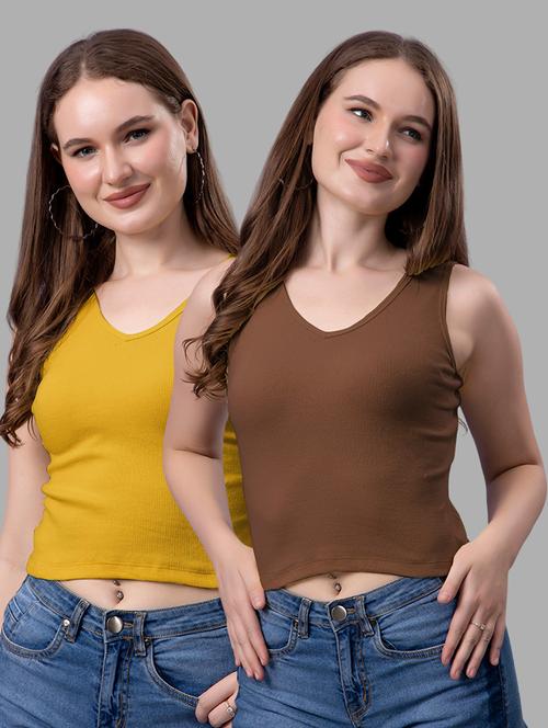 women pack of 2 solid sleeveless crop top - 21561152 - Very Small Image - 1