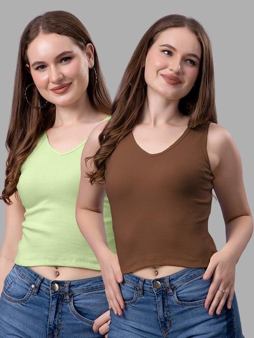 women pack of 2 solid sleeveless crop top - 21561154 - Very Small Image - 1