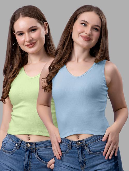 women pack of 2 solid sleeveless crop top - 21561158 - Very Small Image - 1