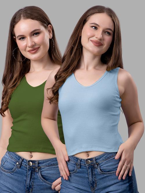 women pack of 2 solid sleeveless crop top - 21561159 - Very Small Image - 1