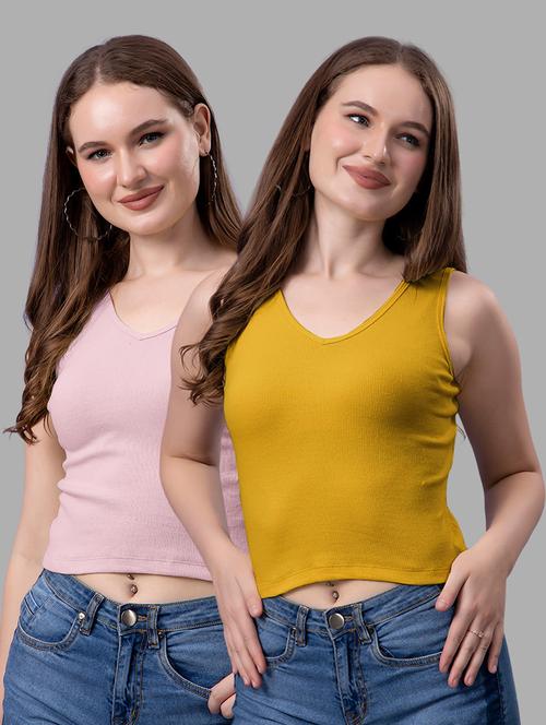 women pack of 2 solid sleeveless crop top - 21561160 - Very Small Image - 1