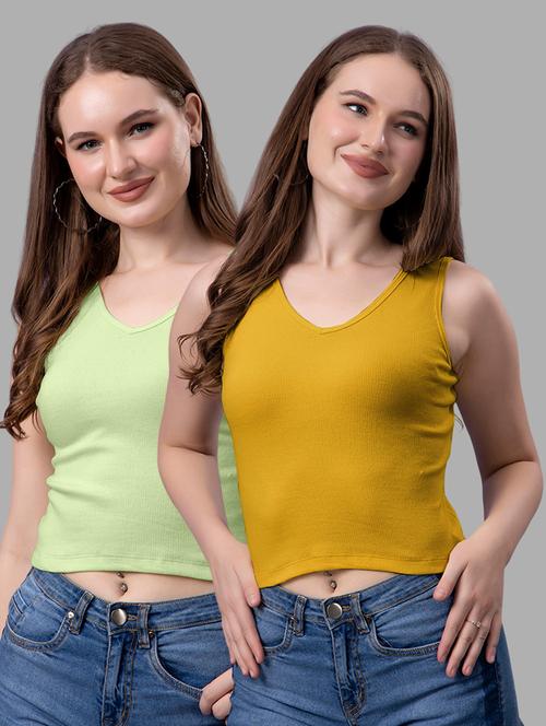 women pack of 2 solid sleeveless crop top - 21561161 - Very Small Image - 1