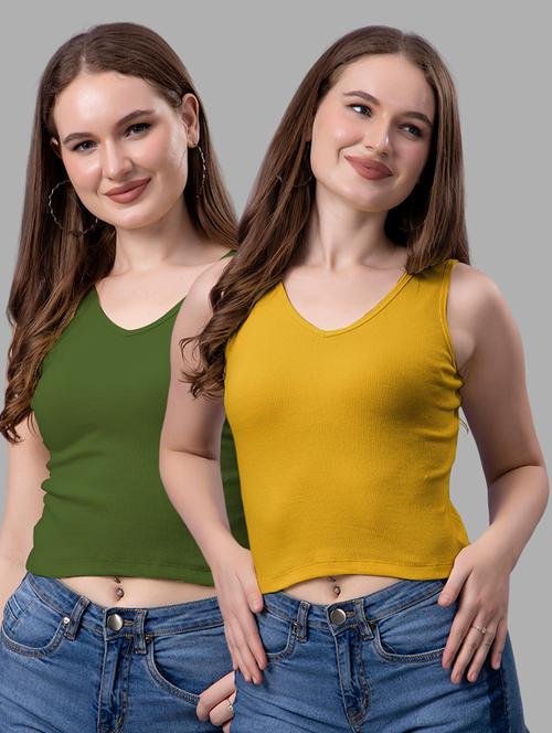 women pack of 2 solid sleeveless crop top - 21561162 - Very Small Image - 1