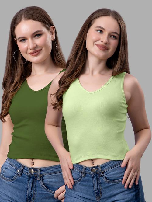 women pack of 2 solid sleeveless crop top - 21561165 - Very Small Image - 1