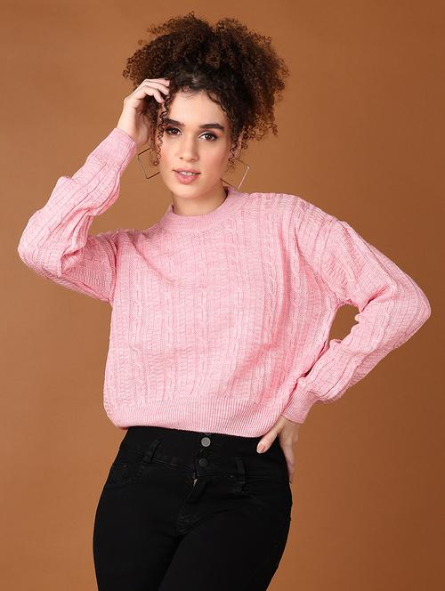 women self design long sleeve cropped pullover - 21561277 - Very Small Image - 1