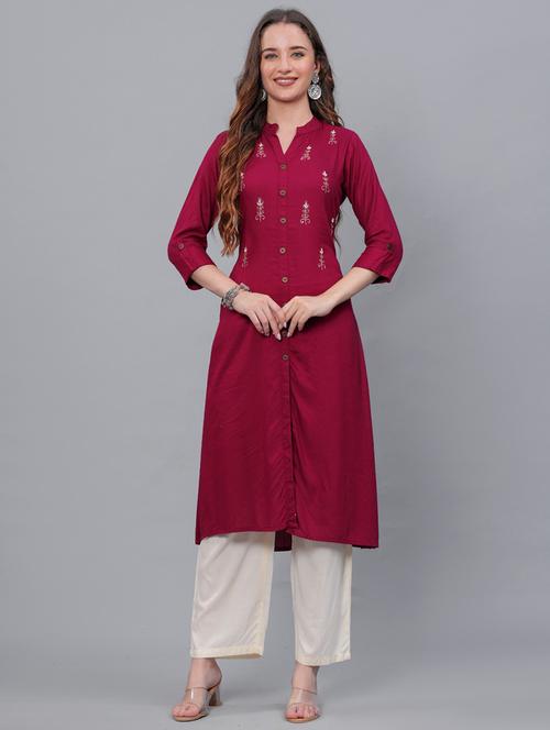 women maroon mandarin neck kurta palazzo set  - 21561615 - Very Small Image - 1