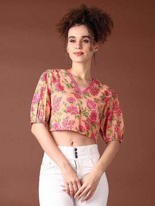women floral printed puff sleeve crop top - 21561707 - Very Small Image - 1