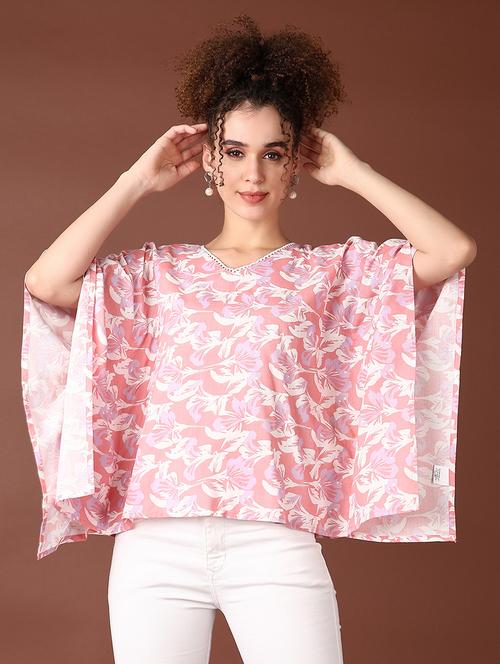 women pink floral print kaftan top - 21561741 - Very Small Image - 1