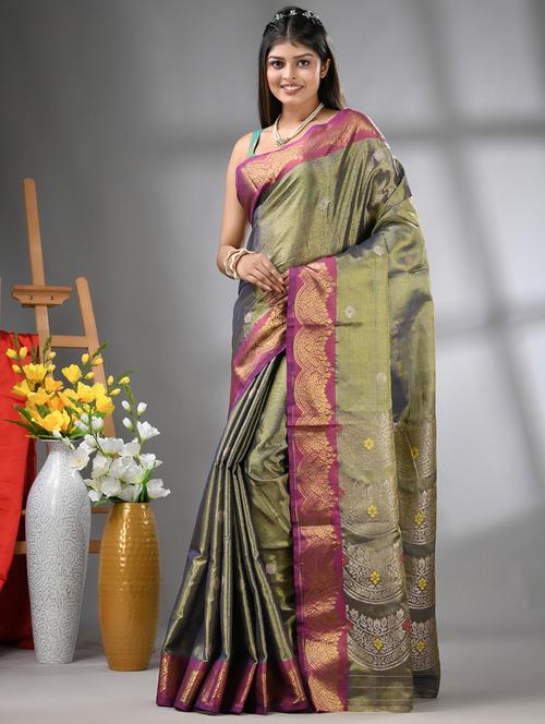 copper tissue embellished saree with blouse - 21562016 - Very Small Image - 1