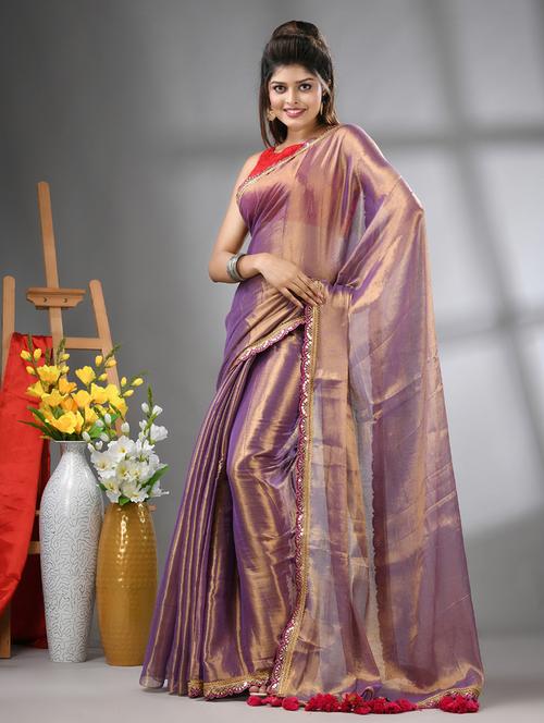 women solid lace bordered saree with blouse - 21562051 - Very Small Image - 1