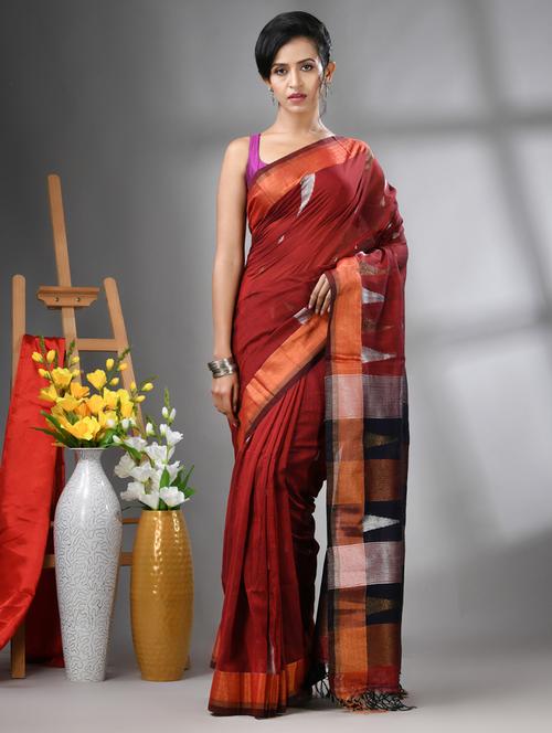 red cotton handloom saree with blouse - 21562065 - Very Small Image - 1