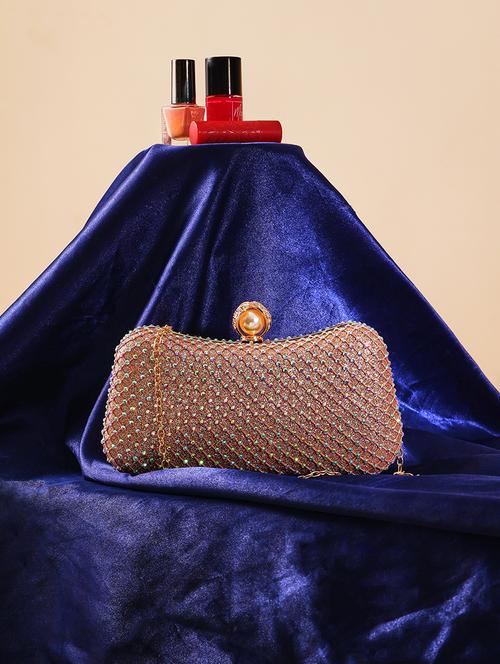 women gold metal emebllished box clutch - 21562385 - Very Small Image - 1