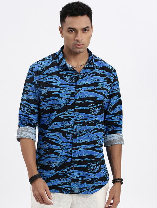 men abstract long sleeve casual shirt - 21562527 - Very Small Image - 1