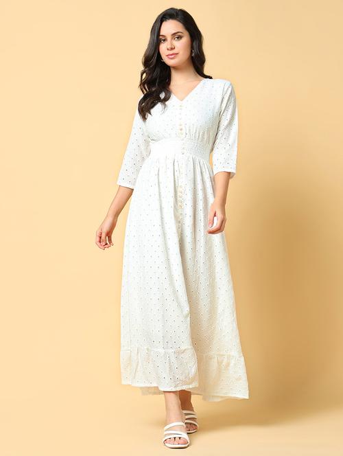 women schiffli detailed three quarter sleeve tiered dress - 21562646 - Very Small Image - 1