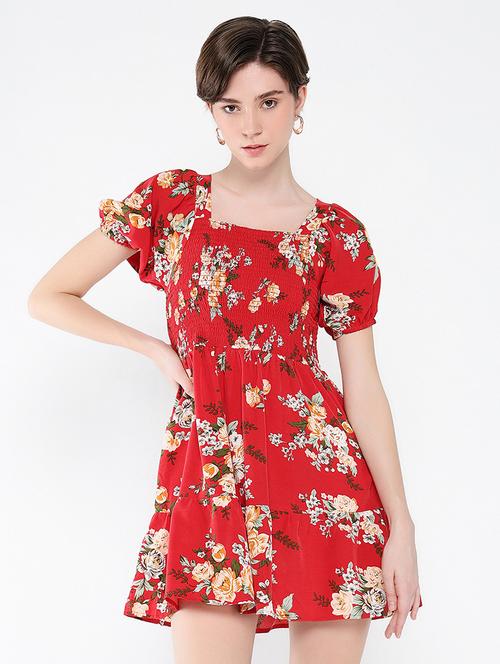 women floral printed puff sleeves fit & flare dress - 21562690 - Very Small Image - 1