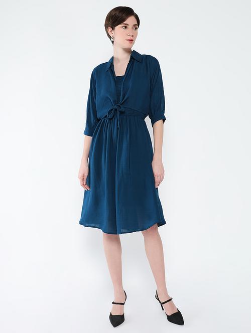 women solid sleeveless fit & flare dress with shrug - 21562693 - Very Small Image - 1