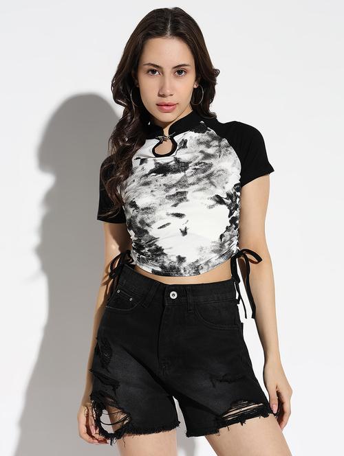 women printed mandarin neck crop top - 21562746 - Very Small Image - 1