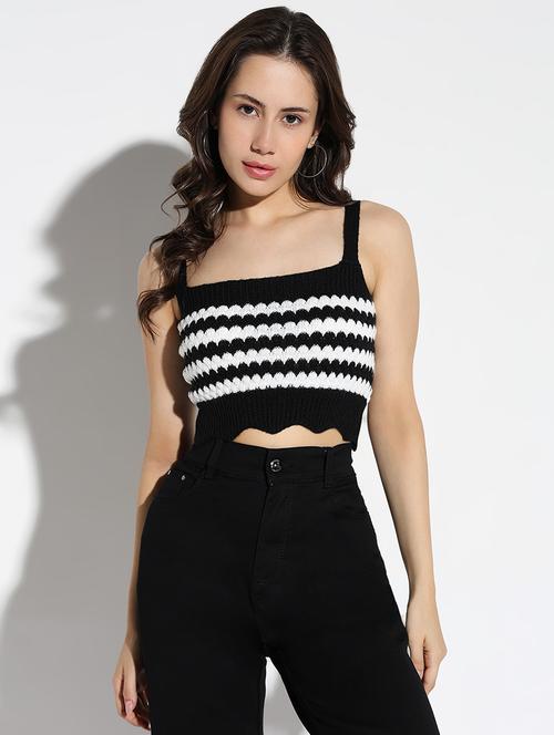 women striped printed sleeveless crop top - 21562757 - Very Small Image - 1