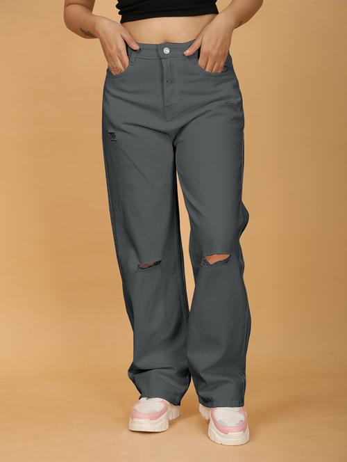 women solid high rise slash knee jeans - 21562805 - Very Small Image - 1