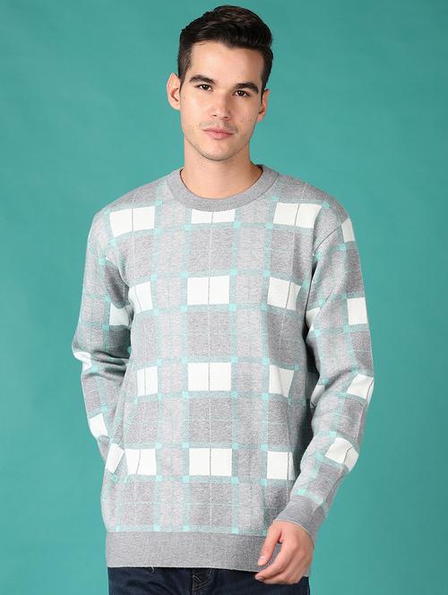 men round neck checkered pullover - 21562883 - Very Small Image - 1