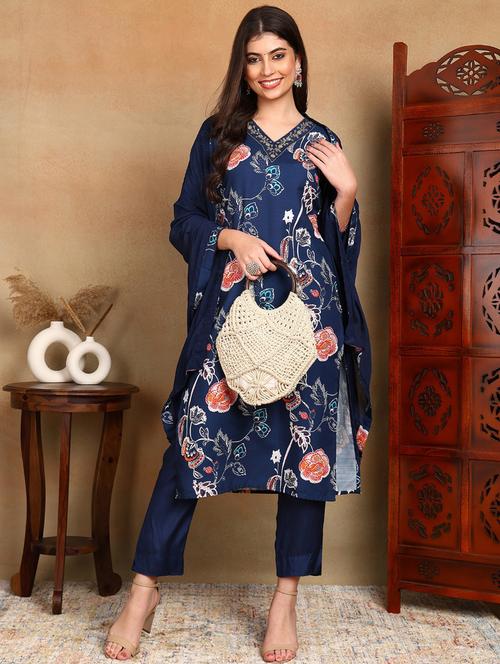 women blue floral printed suit set - 21563381 - Very Small Image - 1