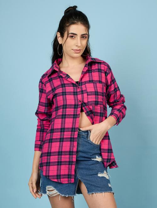 women collared checks oversized shirt - 21563498 - Very Small Image - 1