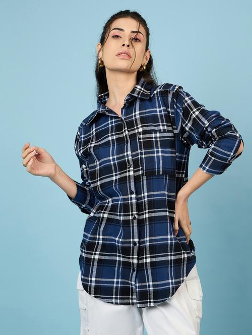 women collared checks oversized shirt - 21563499 - Very Small Image - 1