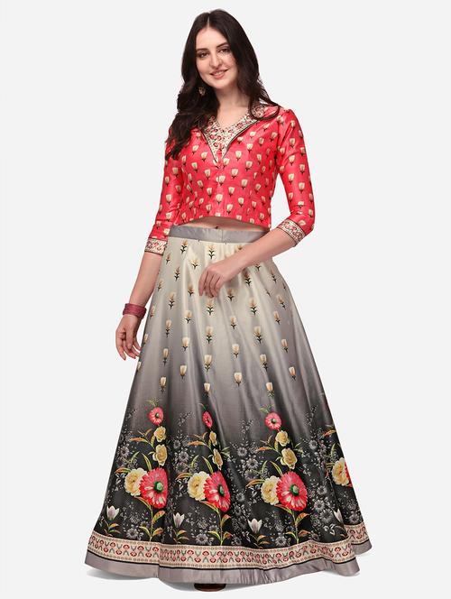 women floral semi-stitched flared lehenga - 21563707 - Very Small Image - 1