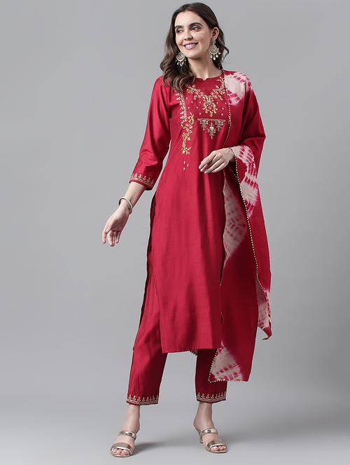 women embroidered three quarter sleeves suit set - 21563803 - Very Small Image - 1