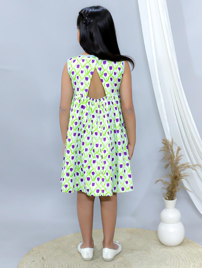 girls floral printed round neck a-line dress - 21564068 - Zoom Image - 3