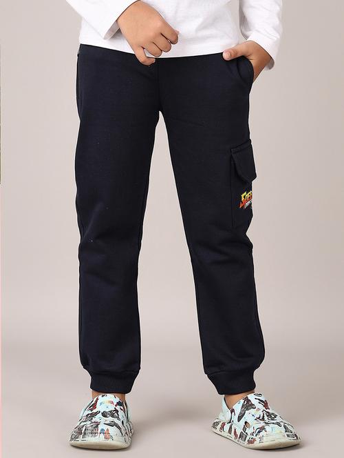 boys navy blue placement print mid rise jogger - 21564104 - Very Small Image - 1