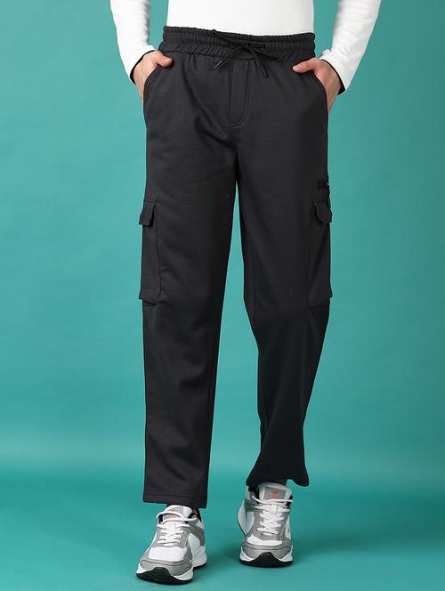 men black solid regular fit full length cargo - 21564129 - Very Small Image - 1